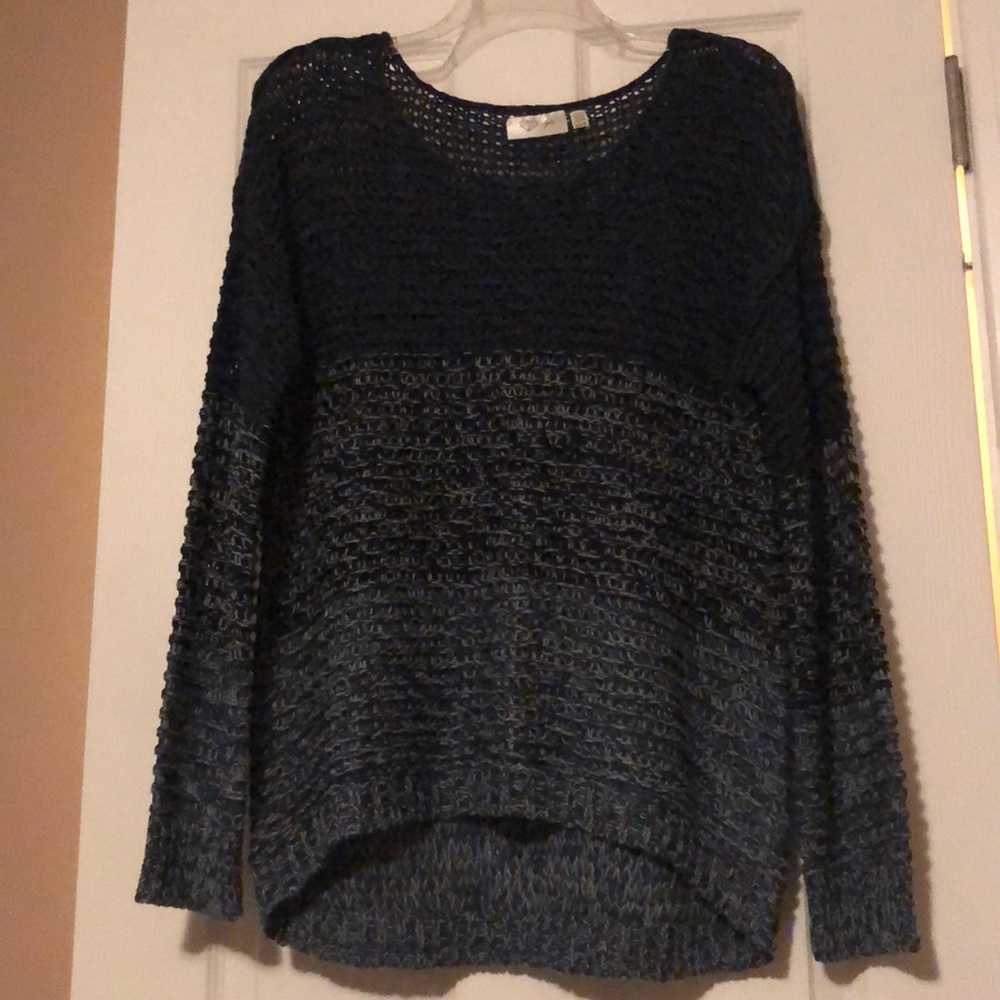 Open knit indigo block color sweater